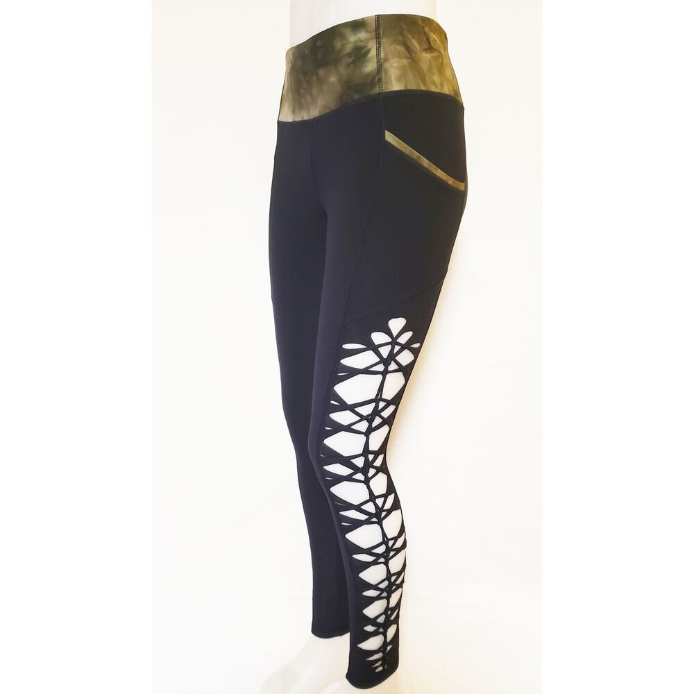 YOGINI - LARGE - Women's/ Junior Non-See Through High Waist Green Waist Tie Dyed
